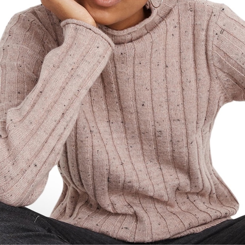 Madewell Dovegal Evercrest Pink Speckled Ribbed Turtleneck Medium Sweater